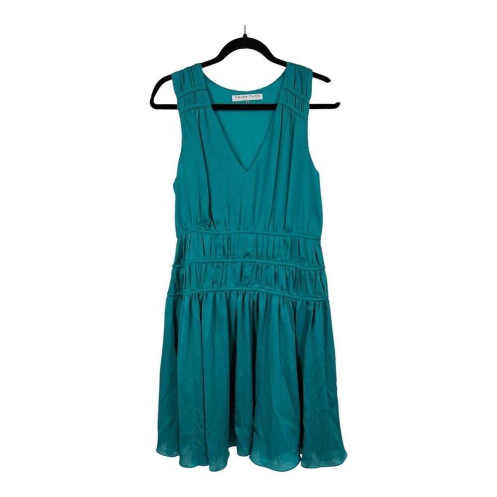 Trina Turk dress Islander shirred satin sleeveless size 8